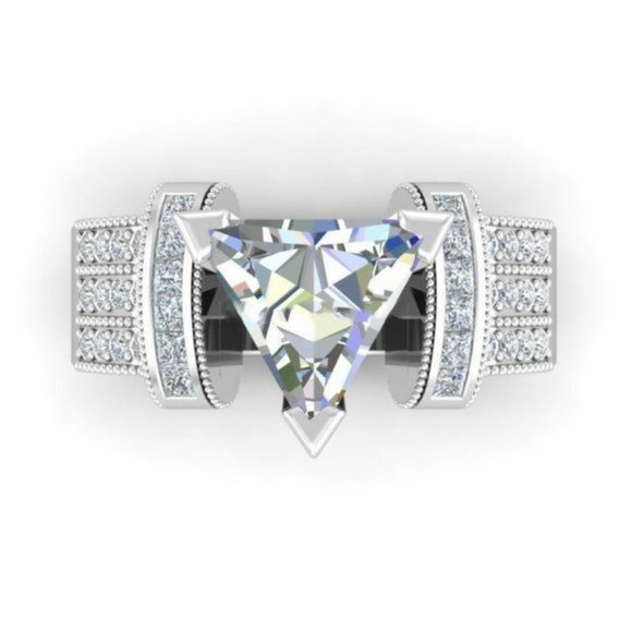 Luxury 925 Silver Trillion Cut White Sapphire Ring - Picture 1 of 4
